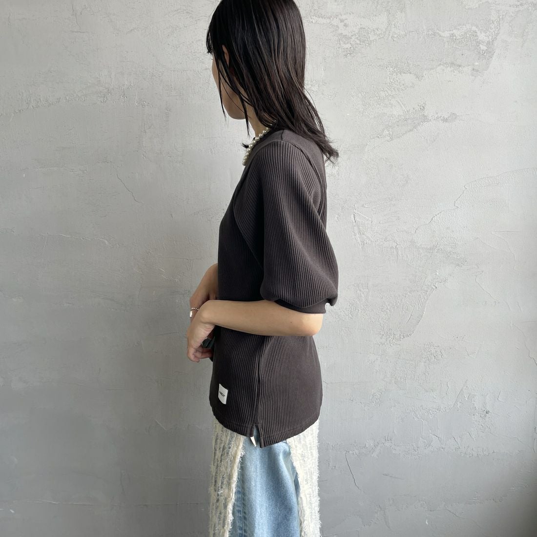 Americana [アメリカーナ] ヴィンテージリブ ショートスリーブTシャツ [BRF-749A] Dﾌﾞﾗｳﾝ &&モデル身長：160cm 着用サイズ：ONE SIZE&&