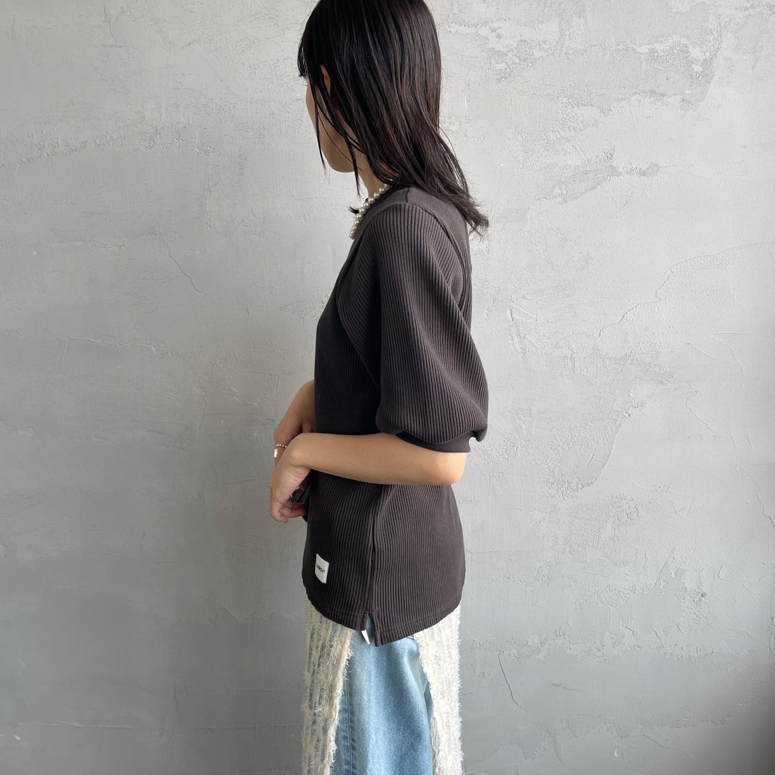 Americana [アメリカーナ] ヴィンテージリブ ショートスリーブTシャツ [BRF-749A] Dﾌﾞﾗｳﾝ &&モデル身長：160cm 着用サイズ：ONE SIZE&&