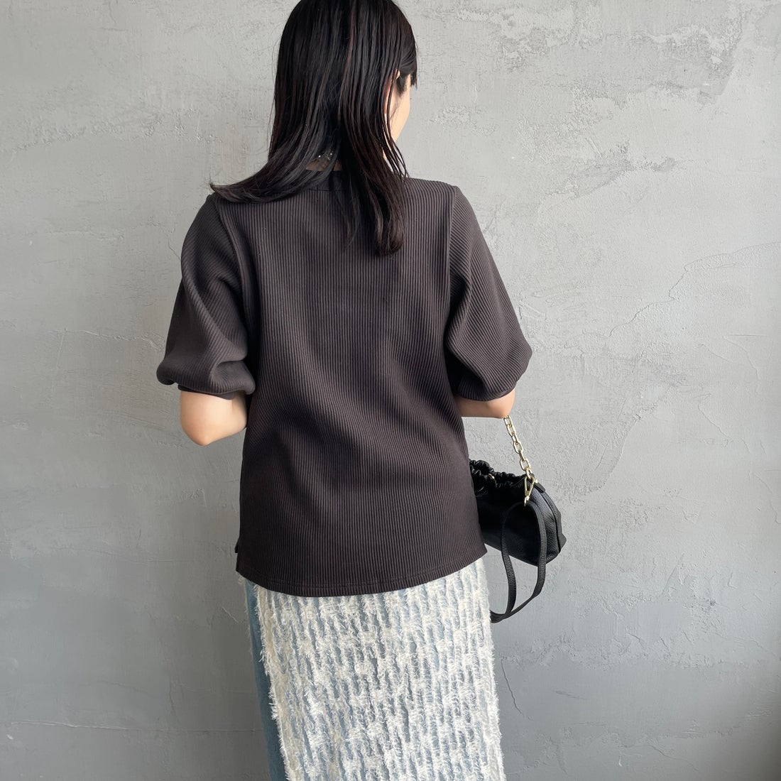 Americana [アメリカーナ] ヴィンテージリブ ショートスリーブTシャツ [BRF-749A] Dﾌﾞﾗｳﾝ &&モデル身長：160cm 着用サイズ：ONE SIZE&&