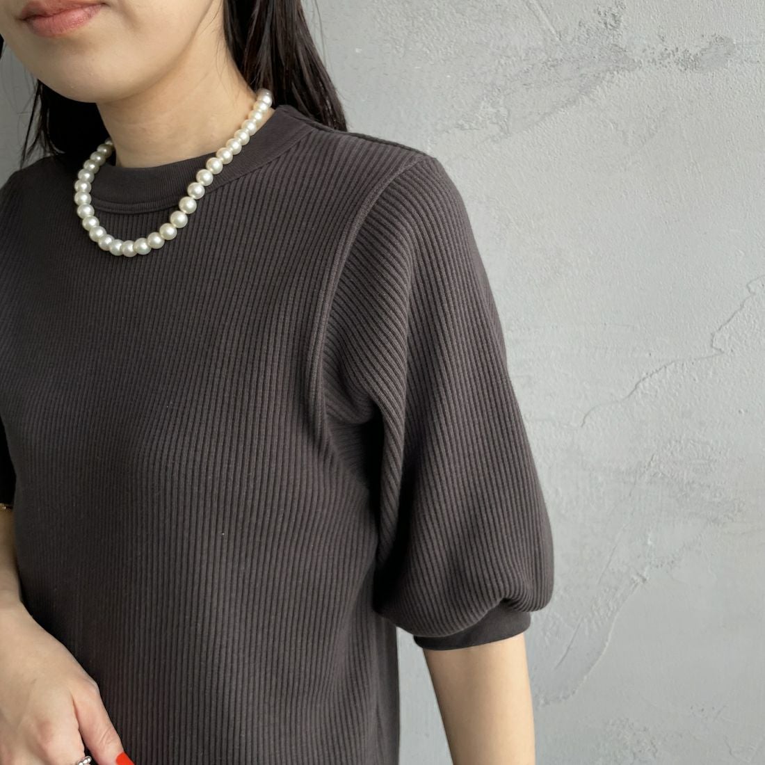 Americana [アメリカーナ] ヴィンテージリブ ショートスリーブTシャツ [BRF-749A] Dﾌﾞﾗｳﾝ &&モデル身長：160cm 着用サイズ：ONE SIZE&&