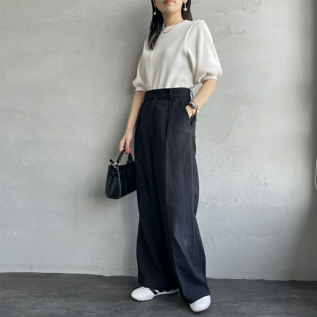 Americana [アメリカーナ] ヴィンテージリブ ショートスリーブTシャツ [BRF-749A] ｵﾌﾎﾜｲﾄ &&モデル身長：160cm 着用サイズ：ONE SIZE&&