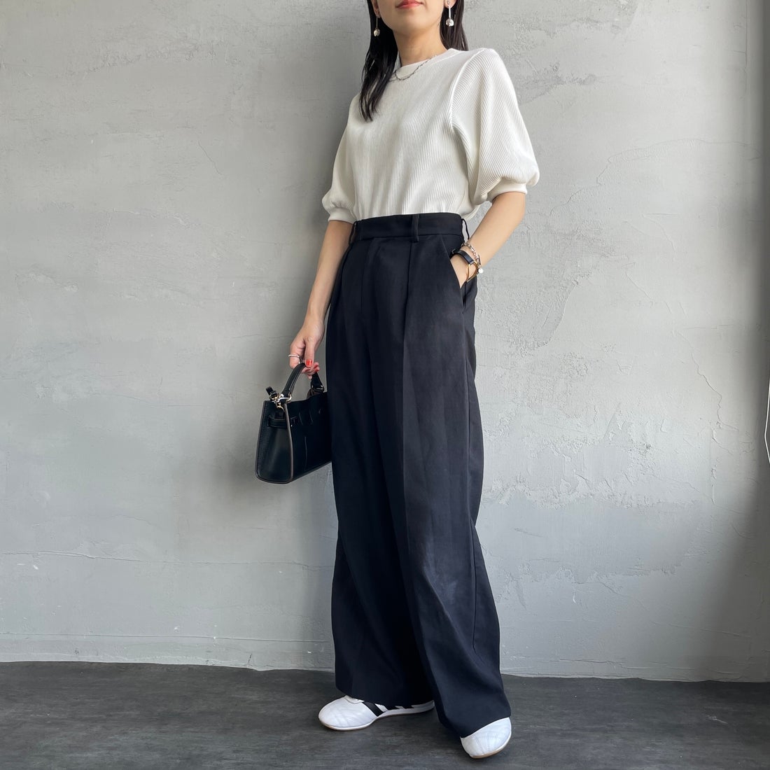 Americana [アメリカーナ] ヴィンテージリブ ショートスリーブTシャツ [BRF-749A] ｵﾌﾎﾜｲﾄ &&モデル身長：160cm 着用サイズ：ONE SIZE&&