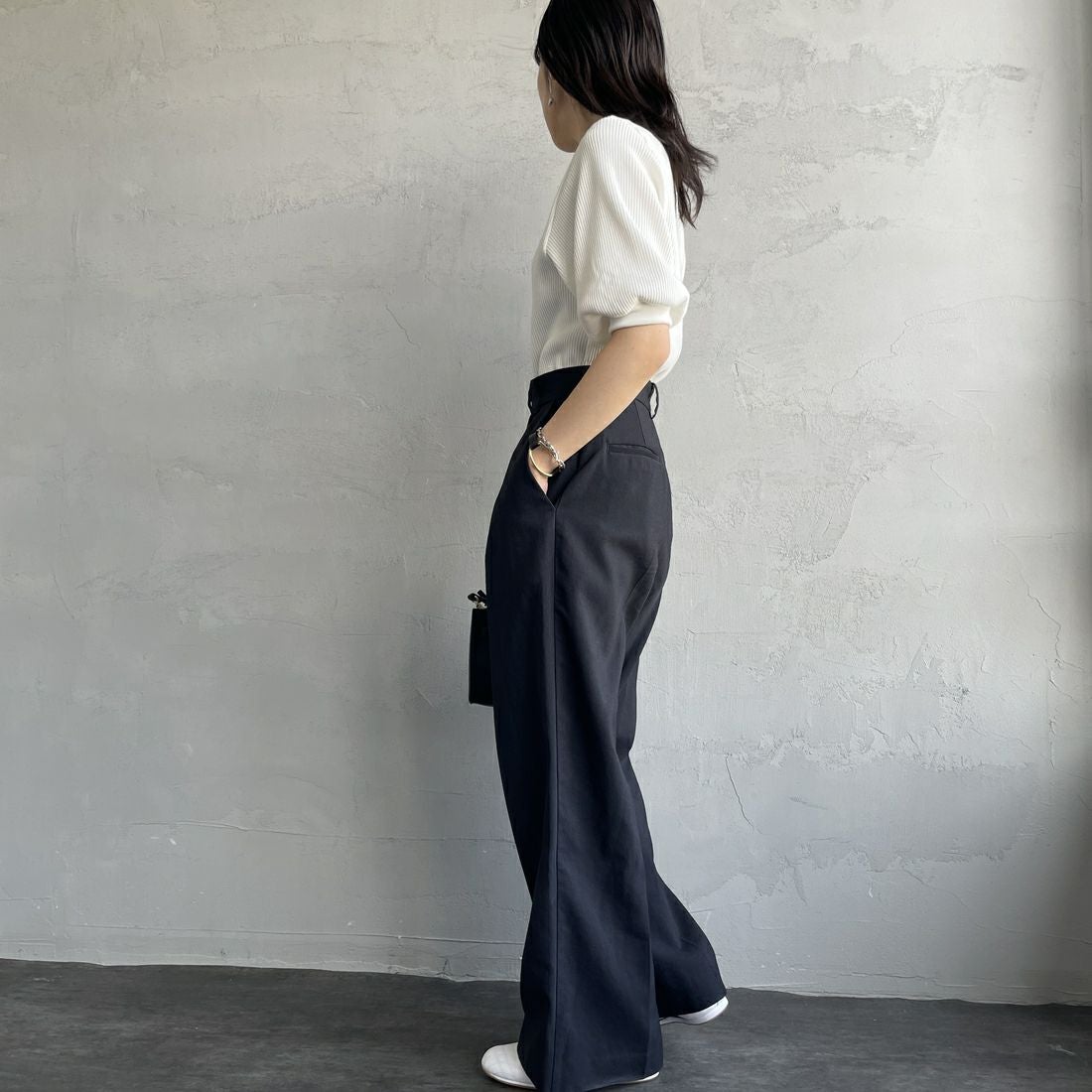 Americana [アメリカーナ] ヴィンテージリブ ショートスリーブTシャツ [BRF-749A] ｵﾌﾎﾜｲﾄ &&モデル身長：160cm 着用サイズ：ONE SIZE&&