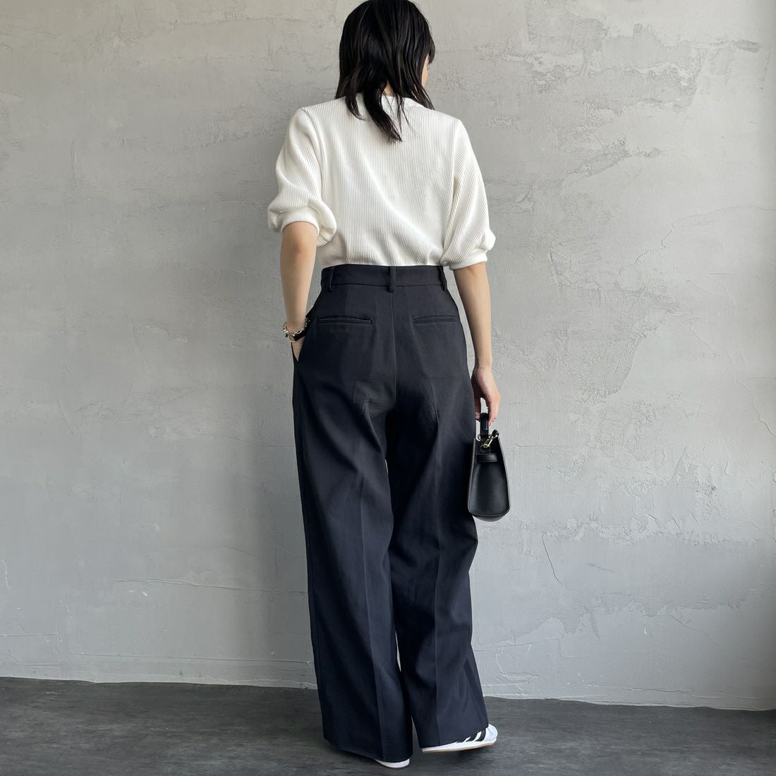 Americana [アメリカーナ] ヴィンテージリブ ショートスリーブTシャツ [BRF-749A] ｵﾌﾎﾜｲﾄ &&モデル身長：160cm 着用サイズ：ONE SIZE&&