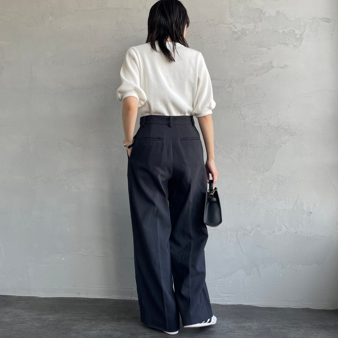 Americana [アメリカーナ] ヴィンテージリブ ショートスリーブTシャツ [BRF-749A] ｵﾌﾎﾜｲﾄ &&モデル身長：160cm 着用サイズ：ONE SIZE&&