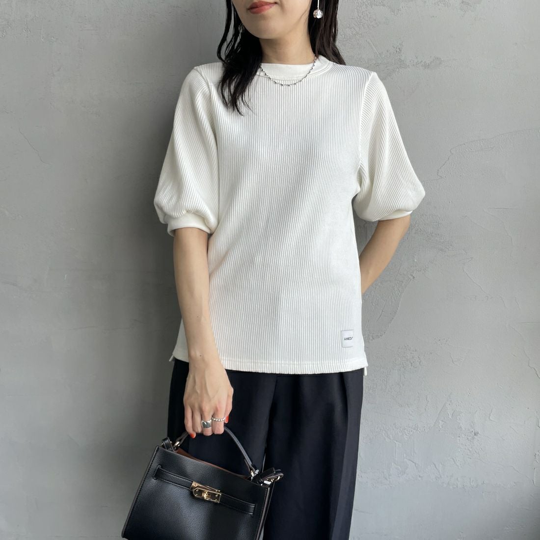 Americana [アメリカーナ] ヴィンテージリブ ショートスリーブTシャツ [BRF-749A] ｵﾌﾎﾜｲﾄ &&モデル身長：160cm 着用サイズ：ONE SIZE&&