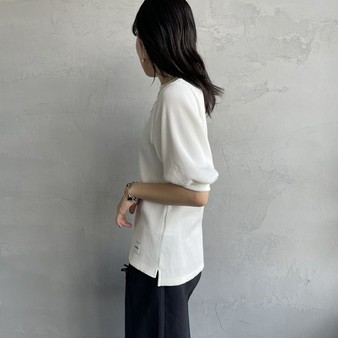 Americana [アメリカーナ] ヴィンテージリブ ショートスリーブTシャツ [BRF-749A] ｵﾌﾎﾜｲﾄ &&モデル身長：160cm 着用サイズ：ONE SIZE&&