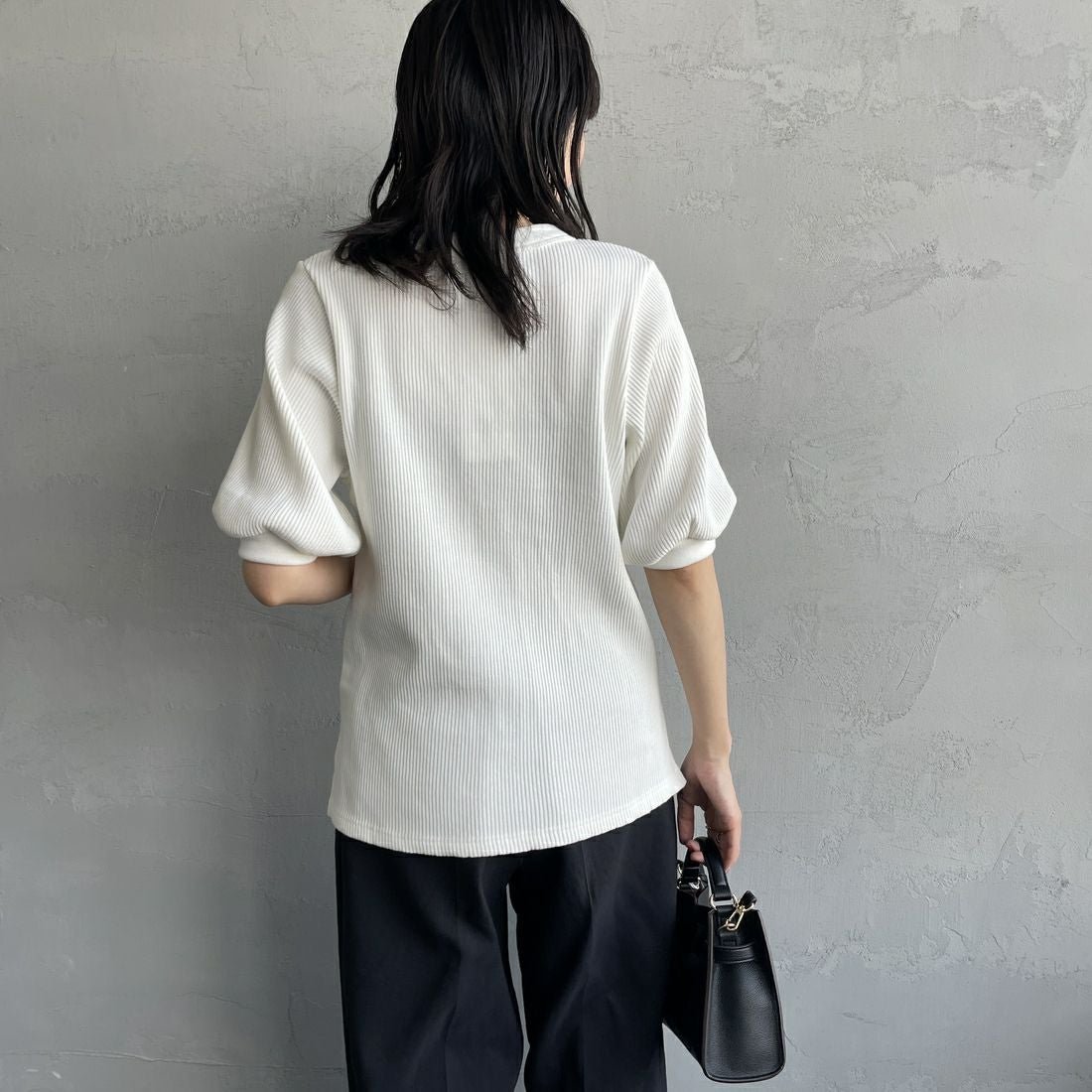 Americana [アメリカーナ] ヴィンテージリブ ショートスリーブTシャツ [BRF-749A] ｵﾌﾎﾜｲﾄ &&モデル身長：160cm 着用サイズ：ONE SIZE&&