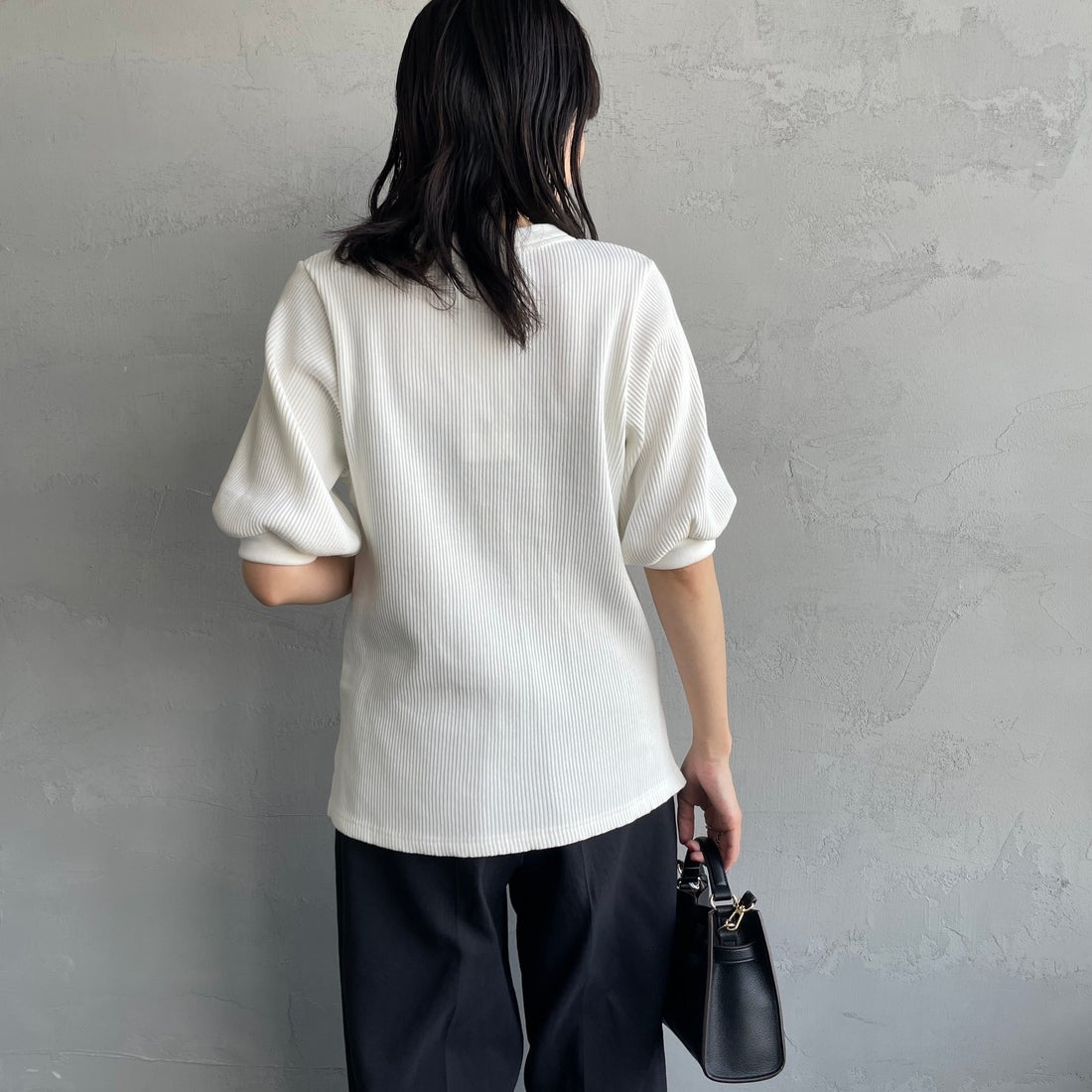 Americana [アメリカーナ] ヴィンテージリブ ショートスリーブTシャツ [BRF-749A] ｵﾌﾎﾜｲﾄ &&モデル身長：160cm 着用サイズ：ONE SIZE&&