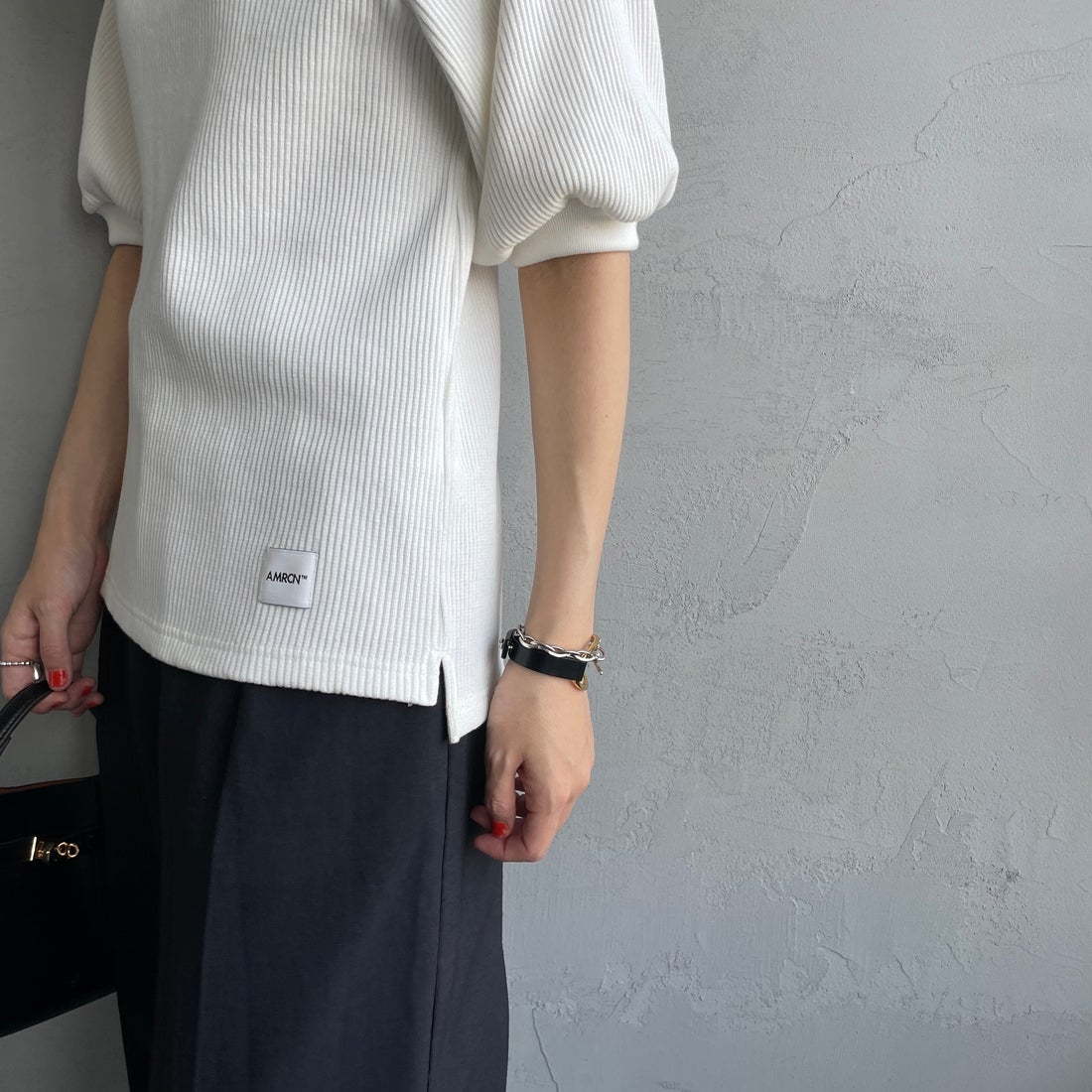 Americana [アメリカーナ] ヴィンテージリブ ショートスリーブTシャツ [BRF-749A] ｵﾌﾎﾜｲﾄ &&モデル身長：160cm 着用サイズ：ONE SIZE&&