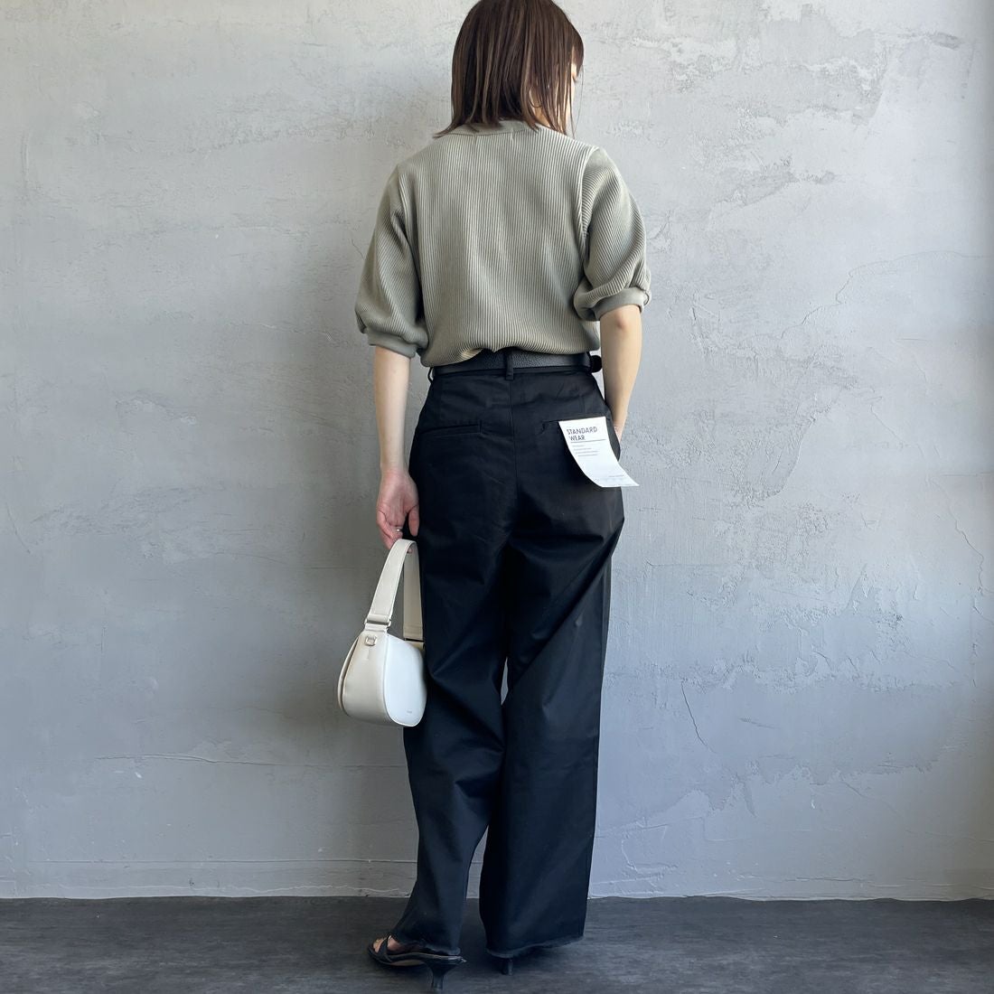 Americana [アメリカーナ] ヴィンテージリブ ショートスリーブTシャツ [BRF-749A] ｾｰｼﾞｸﾞﾘｰﾝ &&モデル身長：158cm 着用サイズ：ONE SIZE&&