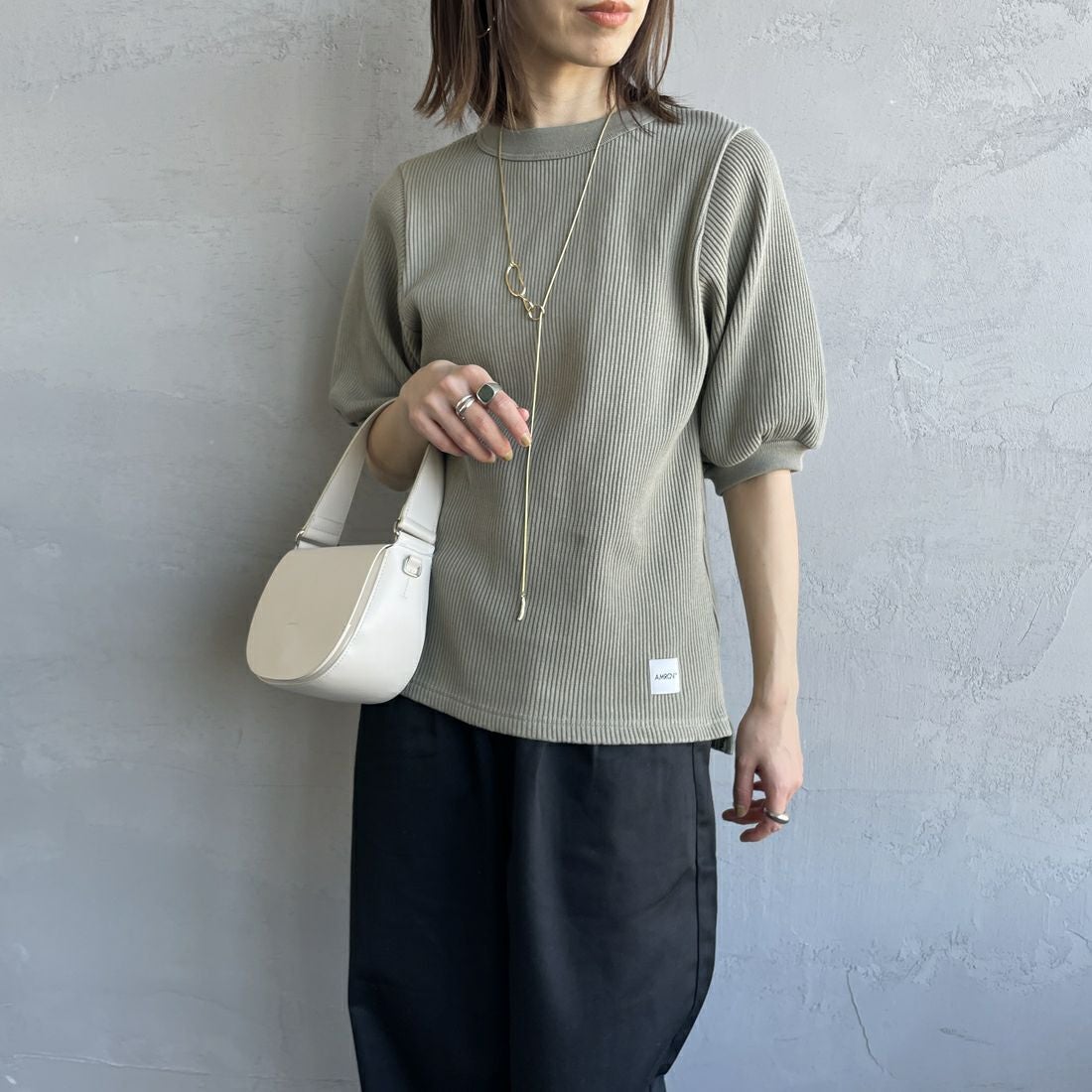 Americana [アメリカーナ] ヴィンテージリブ ショートスリーブTシャツ [BRF-749A] ｾｰｼﾞｸﾞﾘｰﾝ &&モデル身長：158cm 着用サイズ：ONE SIZE&&