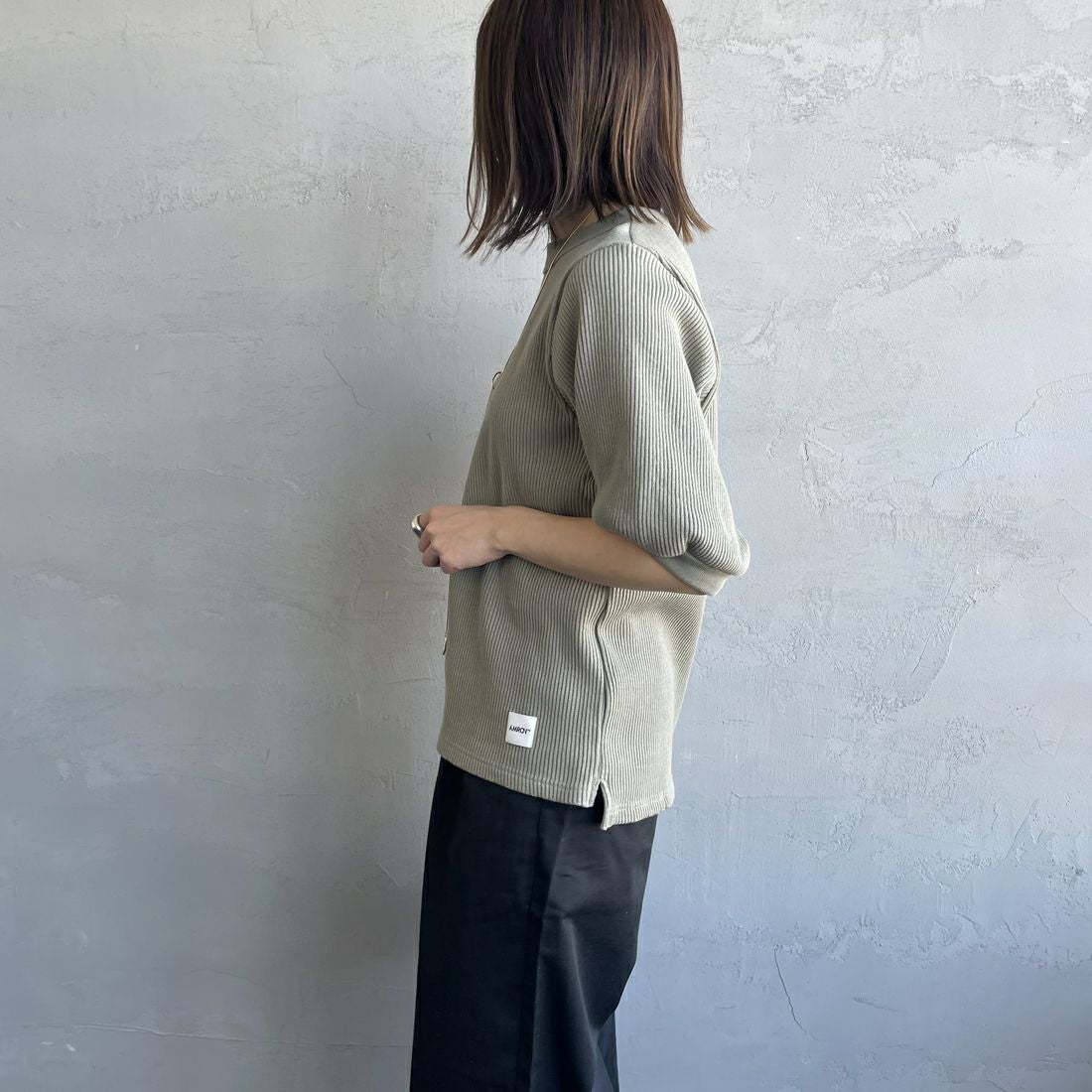 Americana [アメリカーナ] ヴィンテージリブ ショートスリーブTシャツ [BRF-749A] ｾｰｼﾞｸﾞﾘｰﾝ &&モデル身長：158cm 着用サイズ：ONE SIZE&&