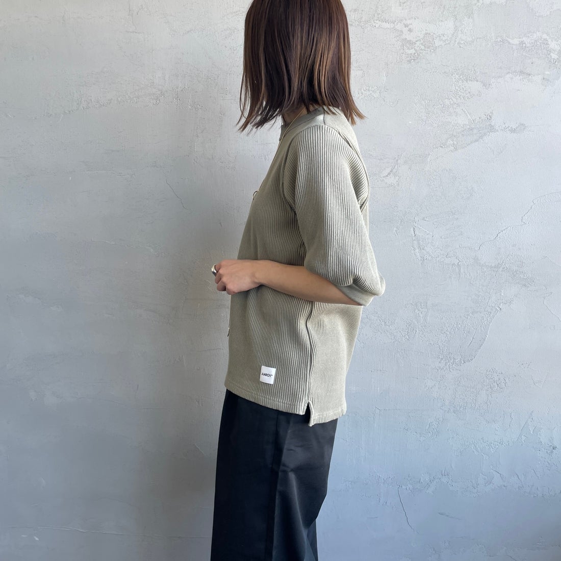 Americana [アメリカーナ] ヴィンテージリブ ショートスリーブTシャツ [BRF-749A] ｾｰｼﾞｸﾞﾘｰﾝ &&モデル身長：158cm 着用サイズ：ONE SIZE&&