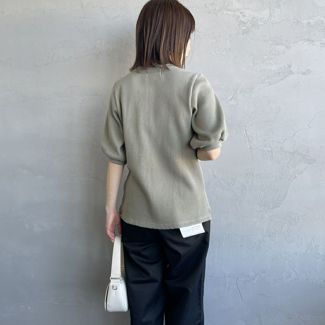 Americana [アメリカーナ] ヴィンテージリブ ショートスリーブTシャツ [BRF-749A] ｾｰｼﾞｸﾞﾘｰﾝ &&モデル身長：158cm 着用サイズ：ONE SIZE&&