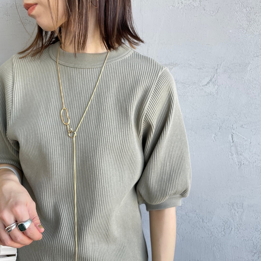 Americana [アメリカーナ] ヴィンテージリブ ショートスリーブTシャツ [BRF-749A] ｾｰｼﾞｸﾞﾘｰﾝ &&モデル身長：158cm 着用サイズ：ONE SIZE&&