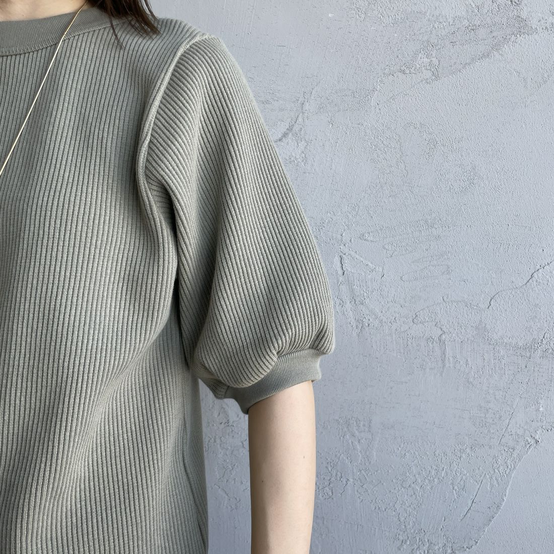 Americana [アメリカーナ] ヴィンテージリブ ショートスリーブTシャツ [BRF-749A] ｾｰｼﾞｸﾞﾘｰﾝ &&モデル身長：158cm 着用サイズ：ONE SIZE&&