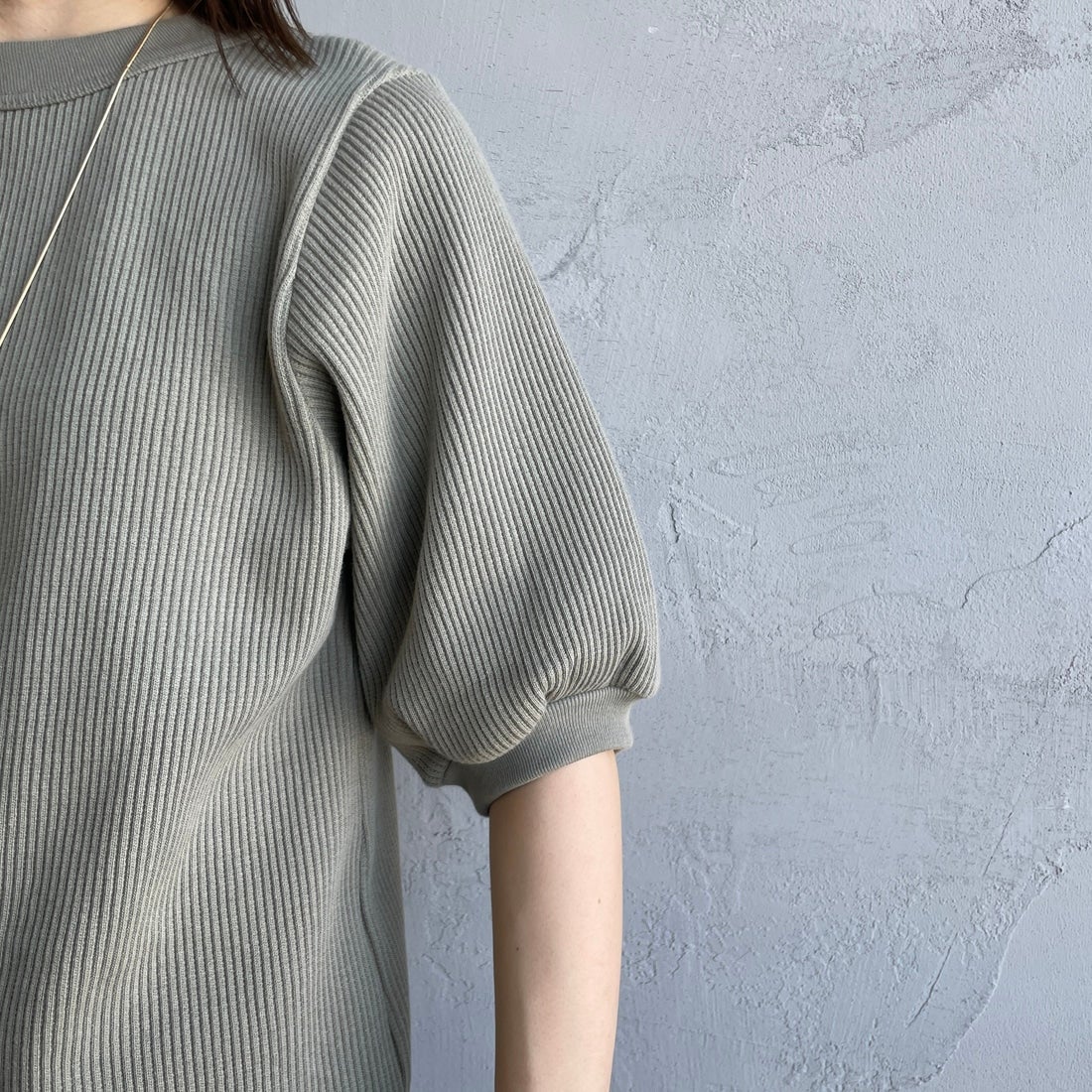 Americana [アメリカーナ] ヴィンテージリブ ショートスリーブTシャツ [BRF-749A] ｾｰｼﾞｸﾞﾘｰﾝ &&モデル身長：158cm 着用サイズ：ONE SIZE&&