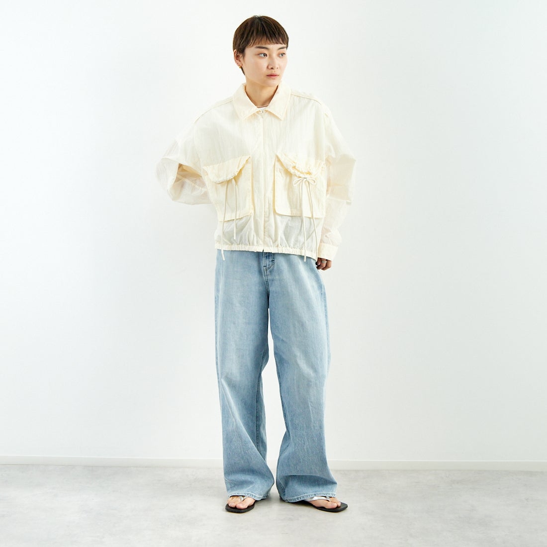 MAISON SPECIAL [メゾンスペシャル] リップストップブルゾン [21251215802] O.WHT &&モデル身長：160cm 着用サイズ：F&&