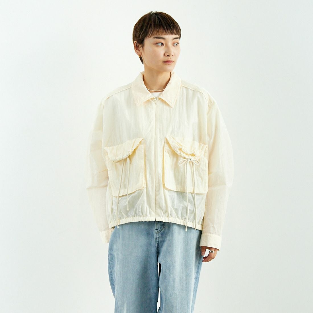 MAISON SPECIAL [メゾンスペシャル] リップストップブルゾン [21251215802] O.WHT &&モデル身長：160cm 着用サイズ：F&&