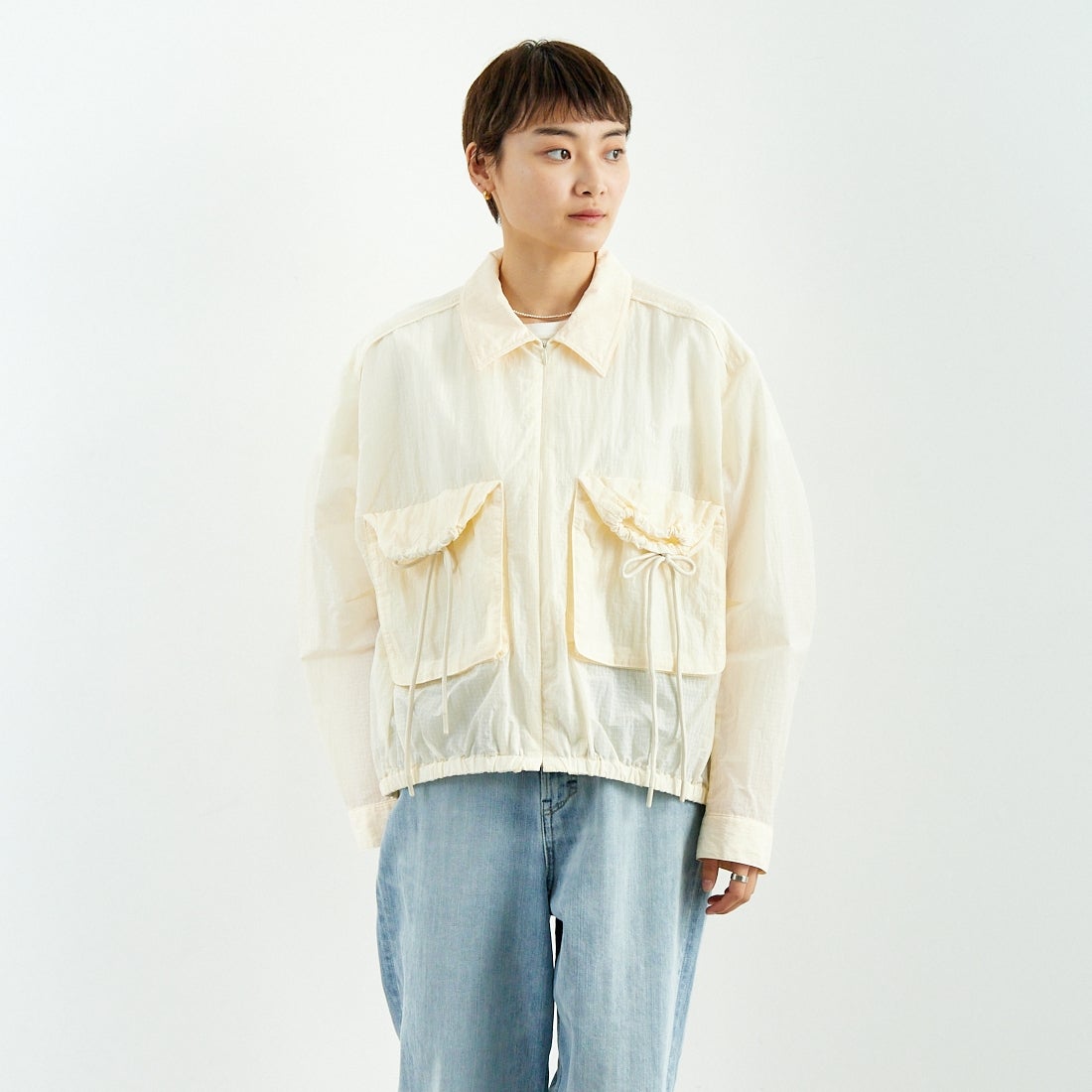 MAISON SPECIAL [メゾンスペシャル] リップストップブルゾン [21251215802] O.WHT &&モデル身長：160cm 着用サイズ：F&&