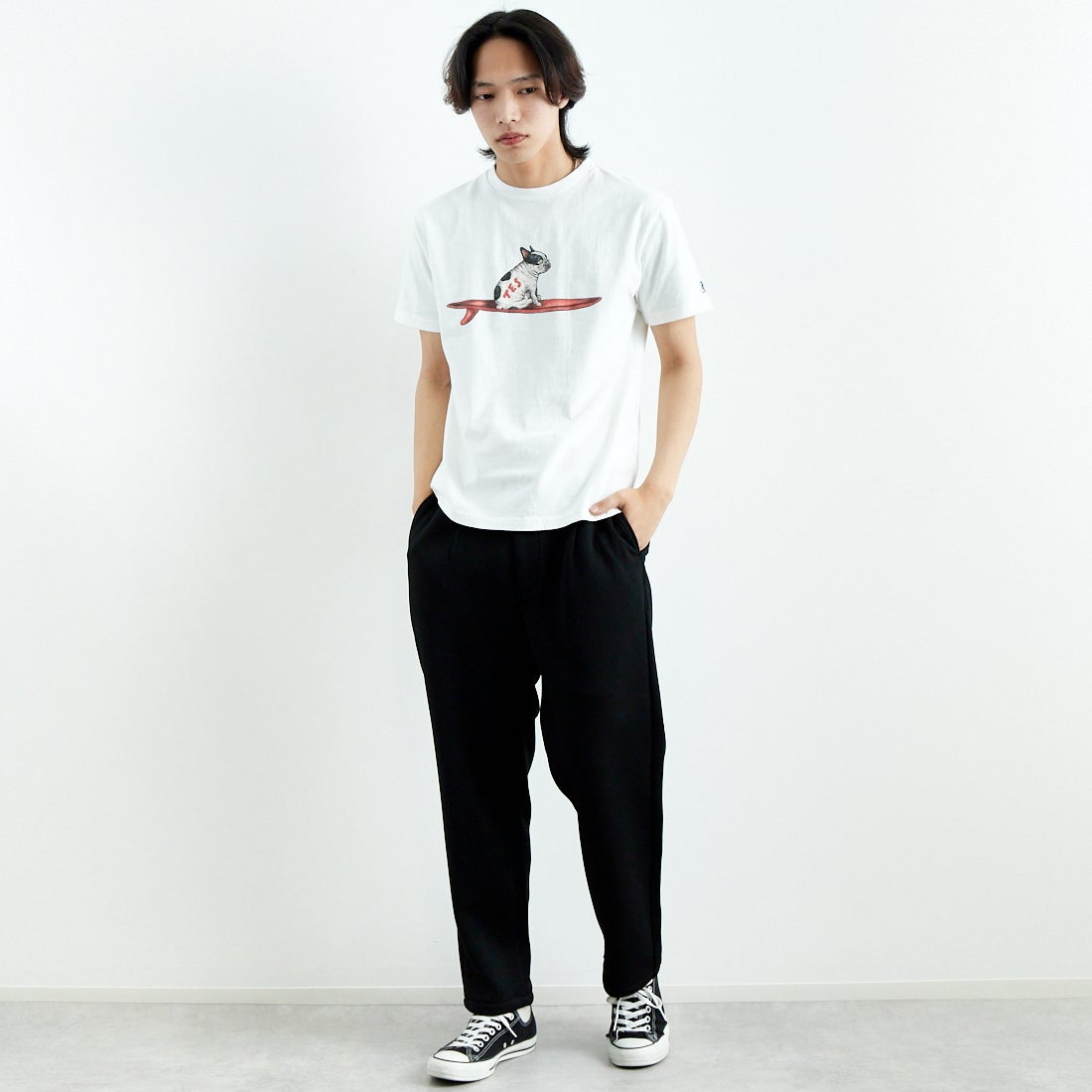 Jeans Factory Clothes [ジーンズファクトリークローズ] ハニダンワイドテーパードパンツ [JFC-251-001] 61 BLK &&モデル身長：179cm 着用サイズ：L&&