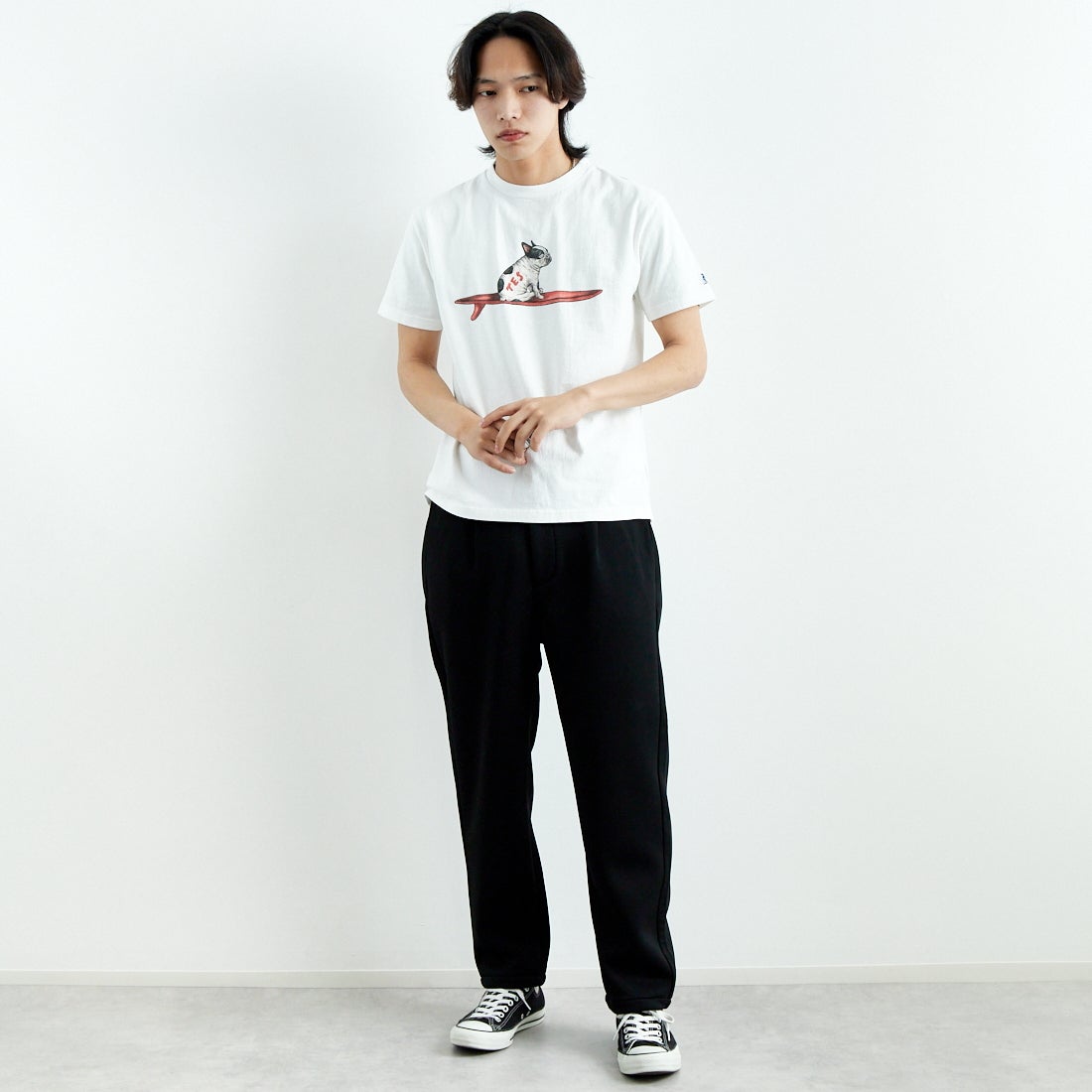 Jeans Factory Clothes [ジーンズファクトリークローズ] ハニダンワイドテーパードパンツ [JFC-251-001] 61 BLK &&モデル身長：179cm 着用サイズ：L&&