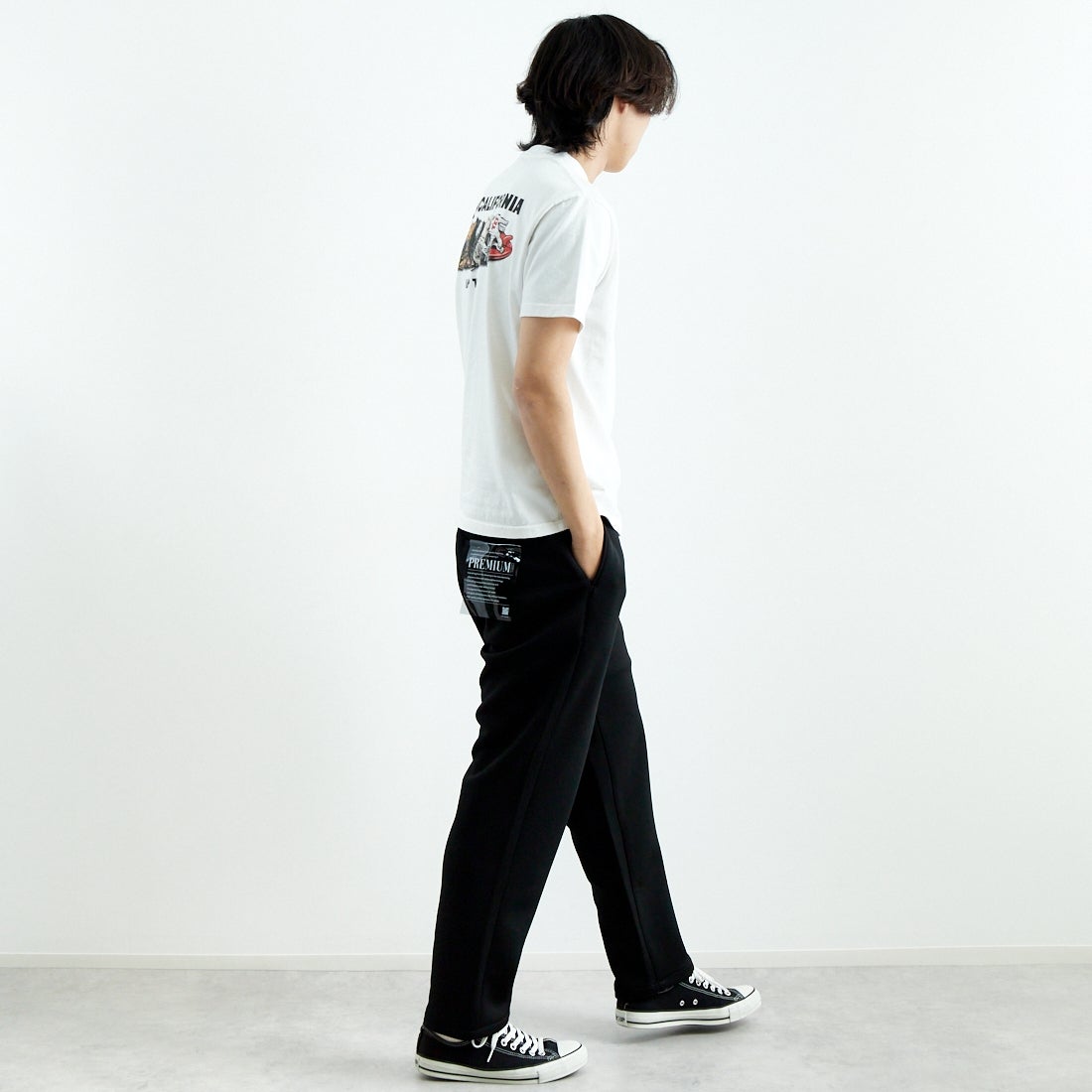 Jeans Factory Clothes [ジーンズファクトリークローズ] ハニダンワイドテーパードパンツ [JFC-251-001] 61 BLK &&モデル身長：179cm 着用サイズ：L&&