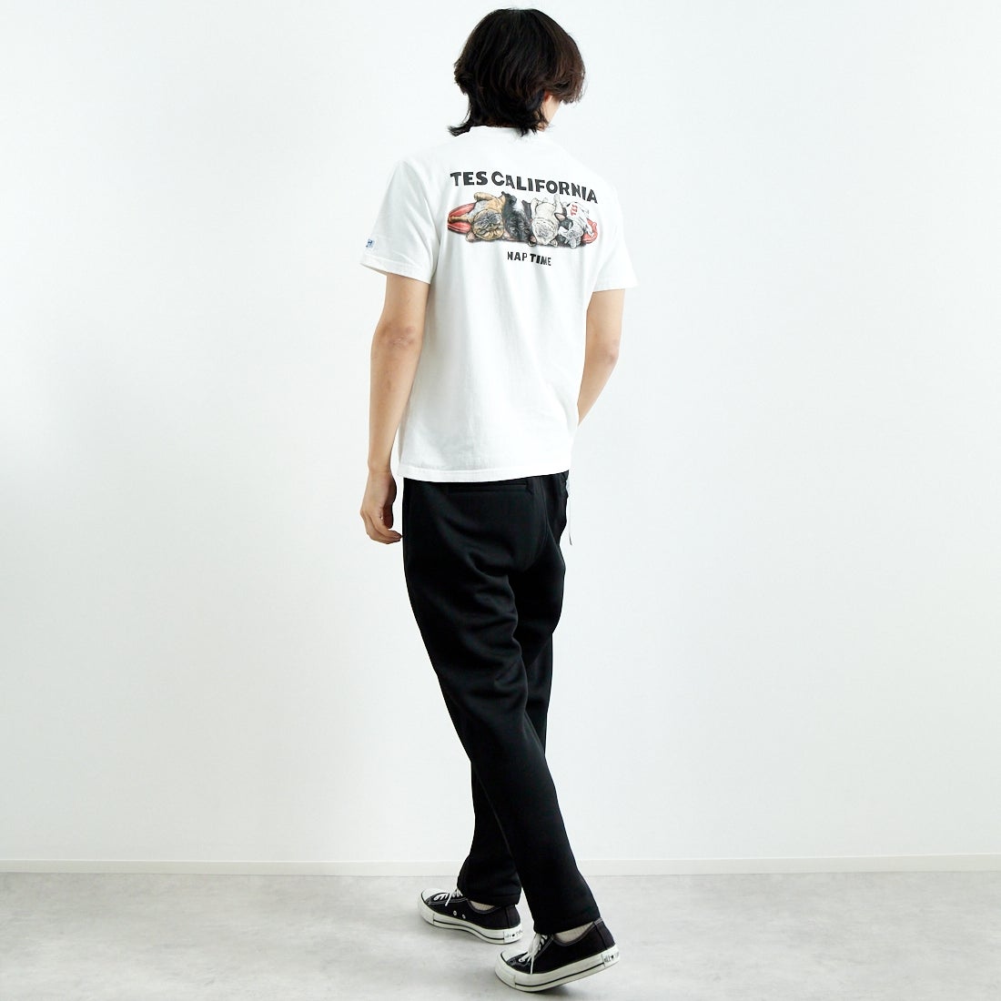 Jeans Factory Clothes [ジーンズファクトリークローズ] ハニダンワイドテーパードパンツ [JFC-251-001] 61 BLK &&モデル身長：179cm 着用サイズ：L&&