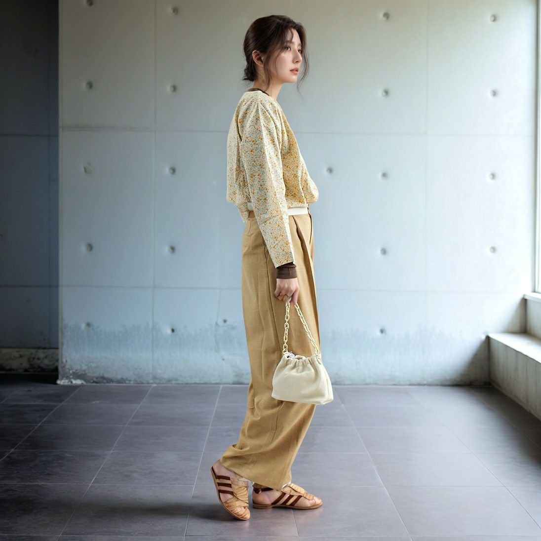 ARMEN [アーメン] コットンフラワープリント ユーティリティボートネックスモック [INAM2513FD] 9600 GYBE &&モデル身長：167cm 着用サイズ：2&&