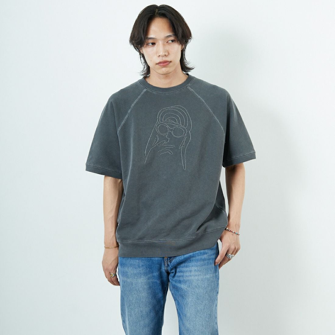 Noir Fabrik [ヌワールファブリック] ショートスリーブピグメントスウェットTシャツ [NF-252-029] SUMIKURO &&モデル身長：179cm 着用サイズ：L&&