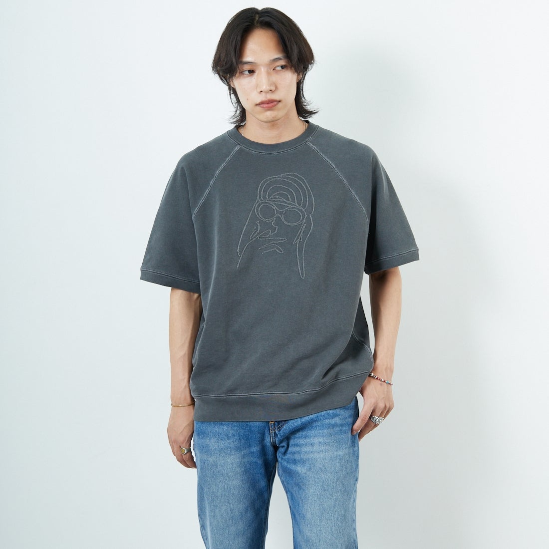 Noir Fabrik [ヌワールファブリック] ショートスリーブピグメントスウェットTシャツ [NF-252-029] SUMIKURO &&モデル身長：179cm 着用サイズ：L&&