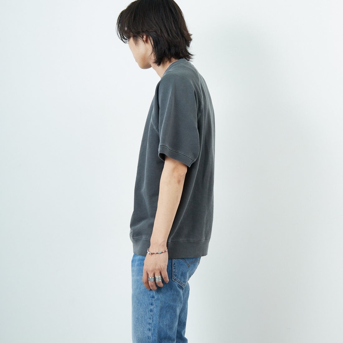 Noir Fabrik [ヌワールファブリック] ショートスリーブピグメントスウェットTシャツ [NF-252-029] SUMIKURO &&モデル身長：179cm 着用サイズ：L&&