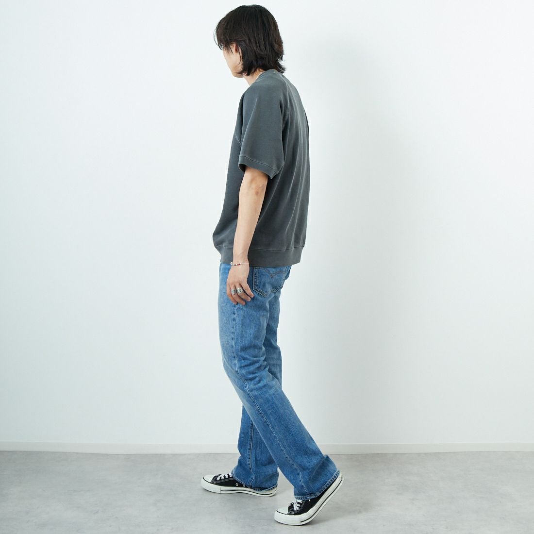 Noir Fabrik [ヌワールファブリック] ショートスリーブピグメントスウェットTシャツ [NF-252-029] SUMIKURO &&モデル身長：179cm 着用サイズ：L&&