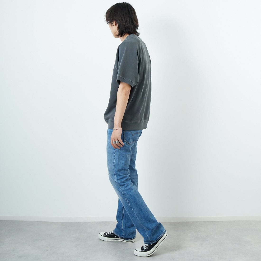 Noir Fabrik [ヌワールファブリック] ショートスリーブピグメントスウェットTシャツ [NF-252-029] SUMIKURO &&モデル身長：179cm 着用サイズ：L&&