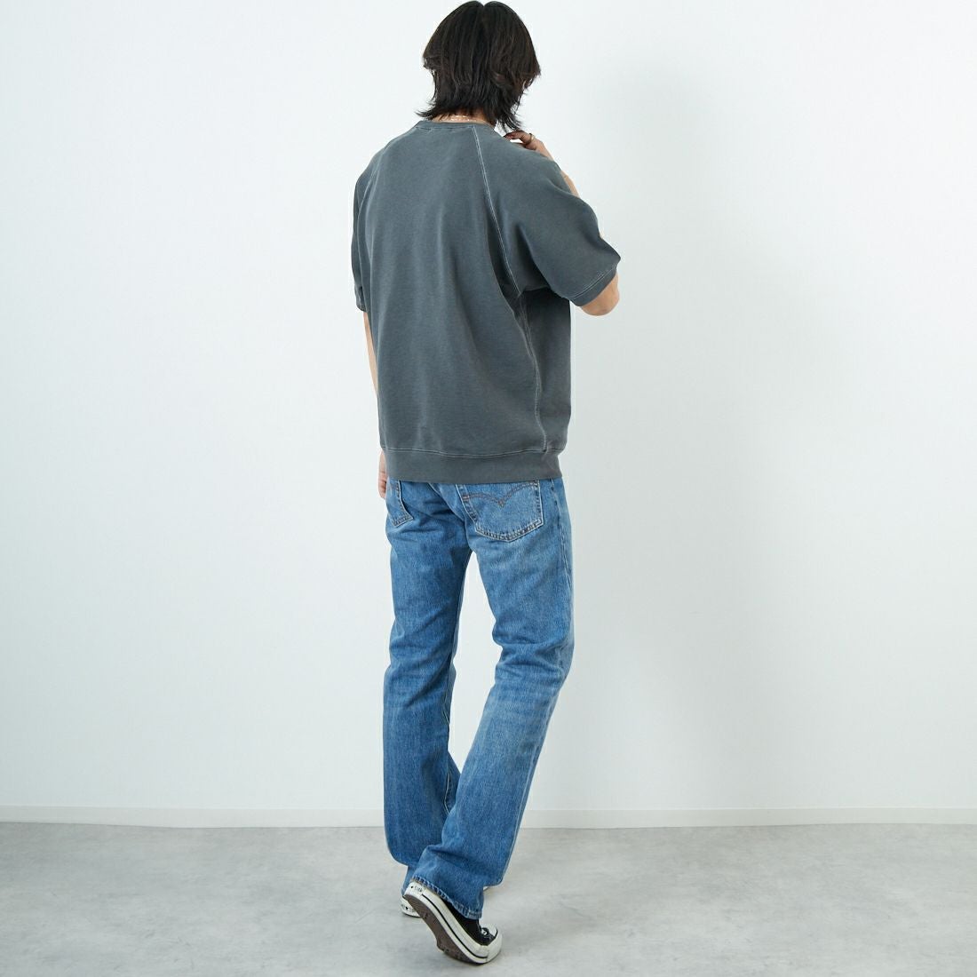 Noir Fabrik [ヌワールファブリック] ショートスリーブピグメントスウェットTシャツ [NF-252-029] SUMIKURO &&モデル身長：179cm 着用サイズ：L&&