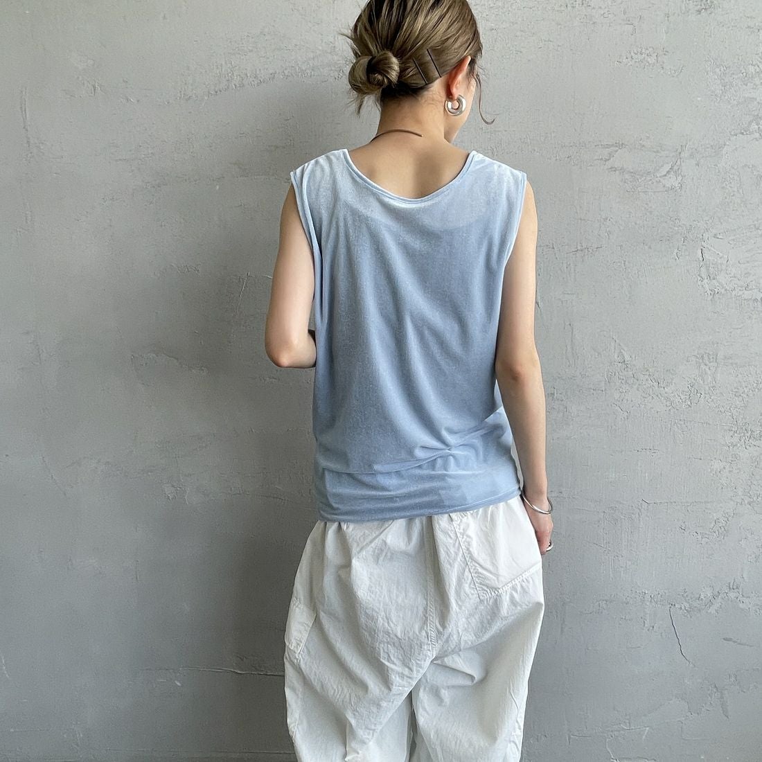 Jeans Factory Clothes [ジーンズファクトリークローズ] 前後2WAY シアーベロア ノースリーブカットソー [21254065] 073 ｻｯｸｽ &&モデル身長：150cm 着用サイズ：F&&