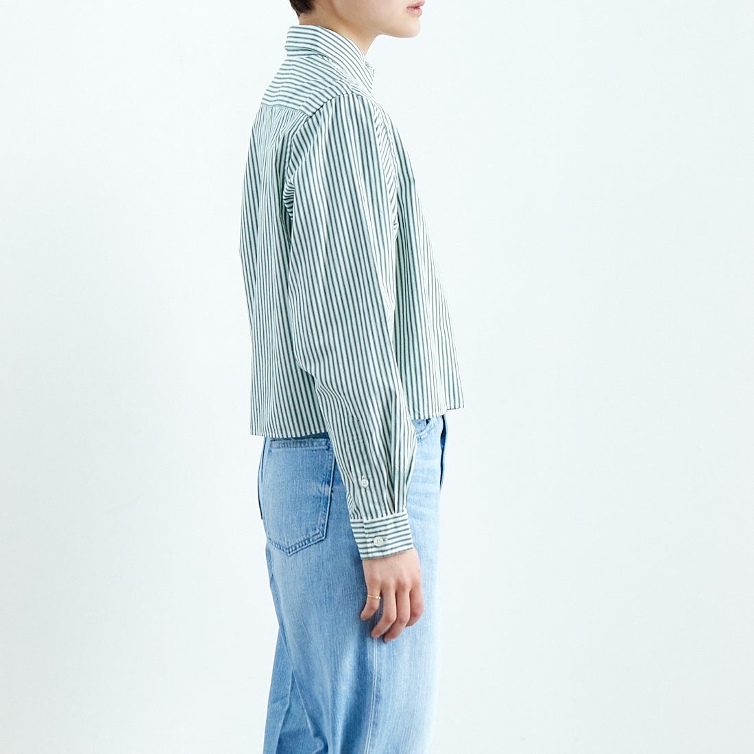 Gymphlex [ジムフレックス] ショートボタンダウンシャツ [GY-B0203MTS] GRN/WHT ST &&モデル身長：160cm 着用サイズ：12&&