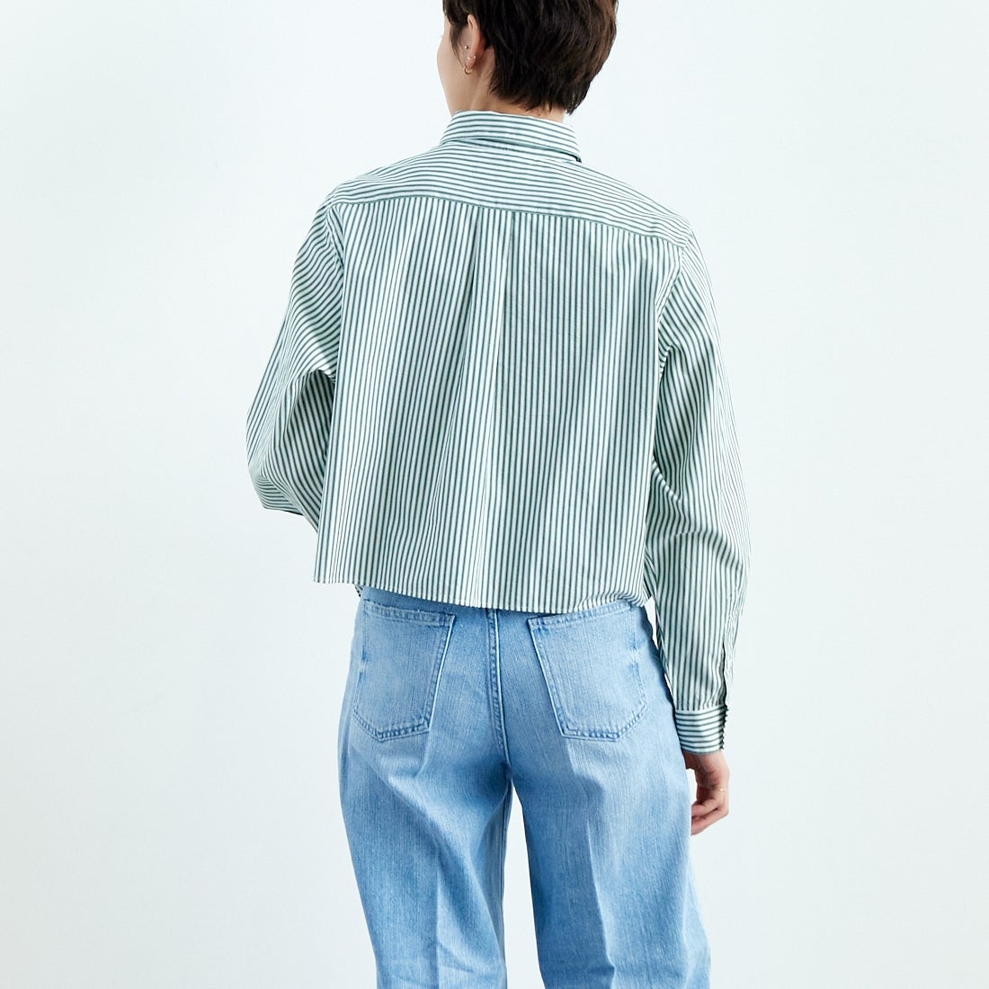 Gymphlex [ジムフレックス] ショートボタンダウンシャツ [GY-B0203MTS] GRN/WHT ST &&モデル身長：160cm 着用サイズ：12&&