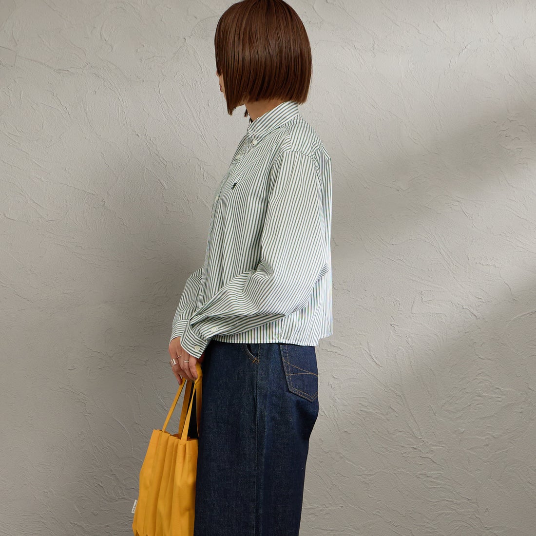 Gymphlex [ジムフレックス] ショートボタンダウンシャツ [GY-B0203MTS] GRN/WHT ST &&モデル身長：158cm 着用サイズ：12&&