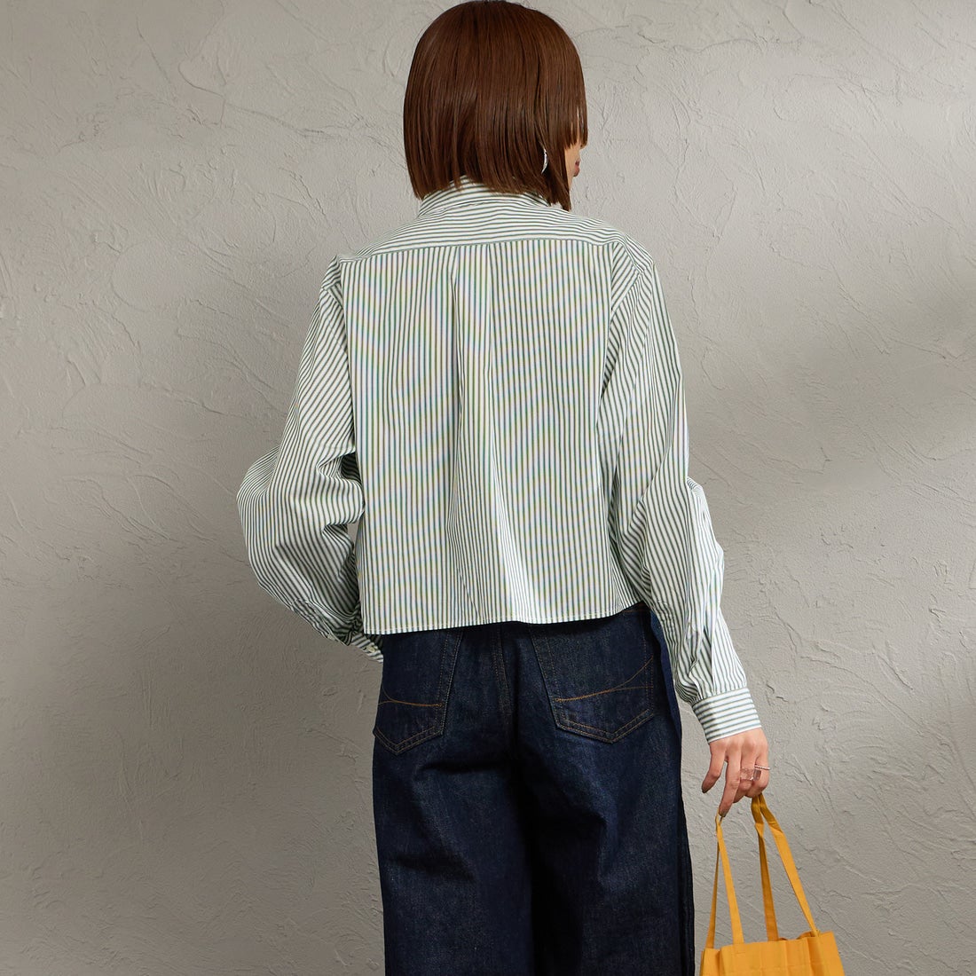 Gymphlex [ジムフレックス] ショートボタンダウンシャツ [GY-B0203MTS] GRN/WHT ST &&モデル身長：158cm 着用サイズ：12&&