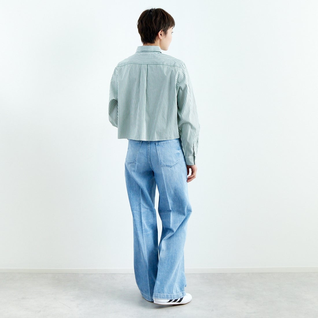 Gymphlex [ジムフレックス] ショートボタンダウンシャツ [GY-B0203MTS] GRN/WHT ST &&モデル身長：160cm 着用サイズ：12&&
