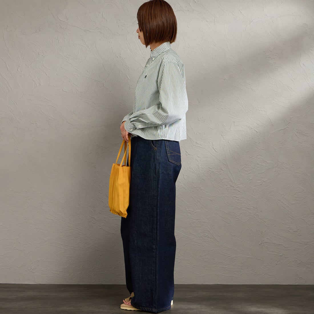 Gymphlex [ジムフレックス] ショートボタンダウンシャツ [GY-B0203MTS] GRN/WHT ST &&モデル身長：158cm 着用サイズ：12&&