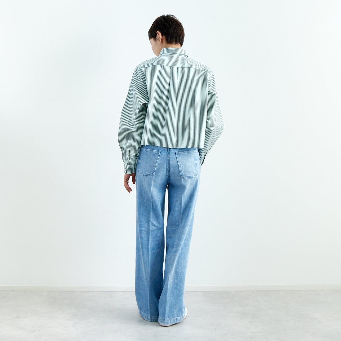 Gymphlex [ジムフレックス] ショートボタンダウンシャツ [GY-B0203MTS] GRN/WHT ST &&モデル身長：160cm 着用サイズ：12&&