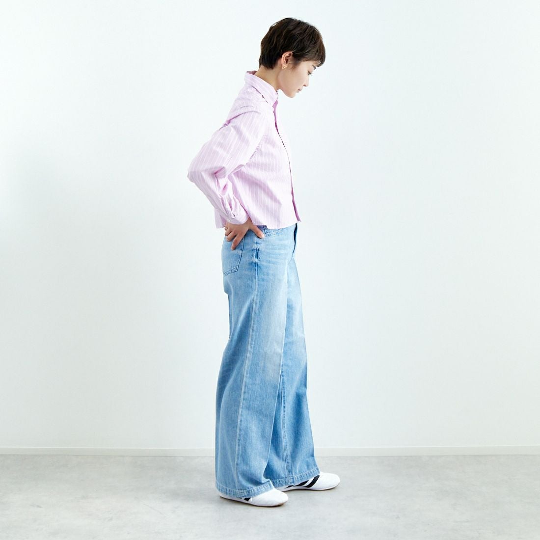 Gymphlex [ジムフレックス] ショートボタンダウンシャツ [GY-B0203CHS] PNK/WHT ST &&モデル身長：160cm 着用サイズ：12&&