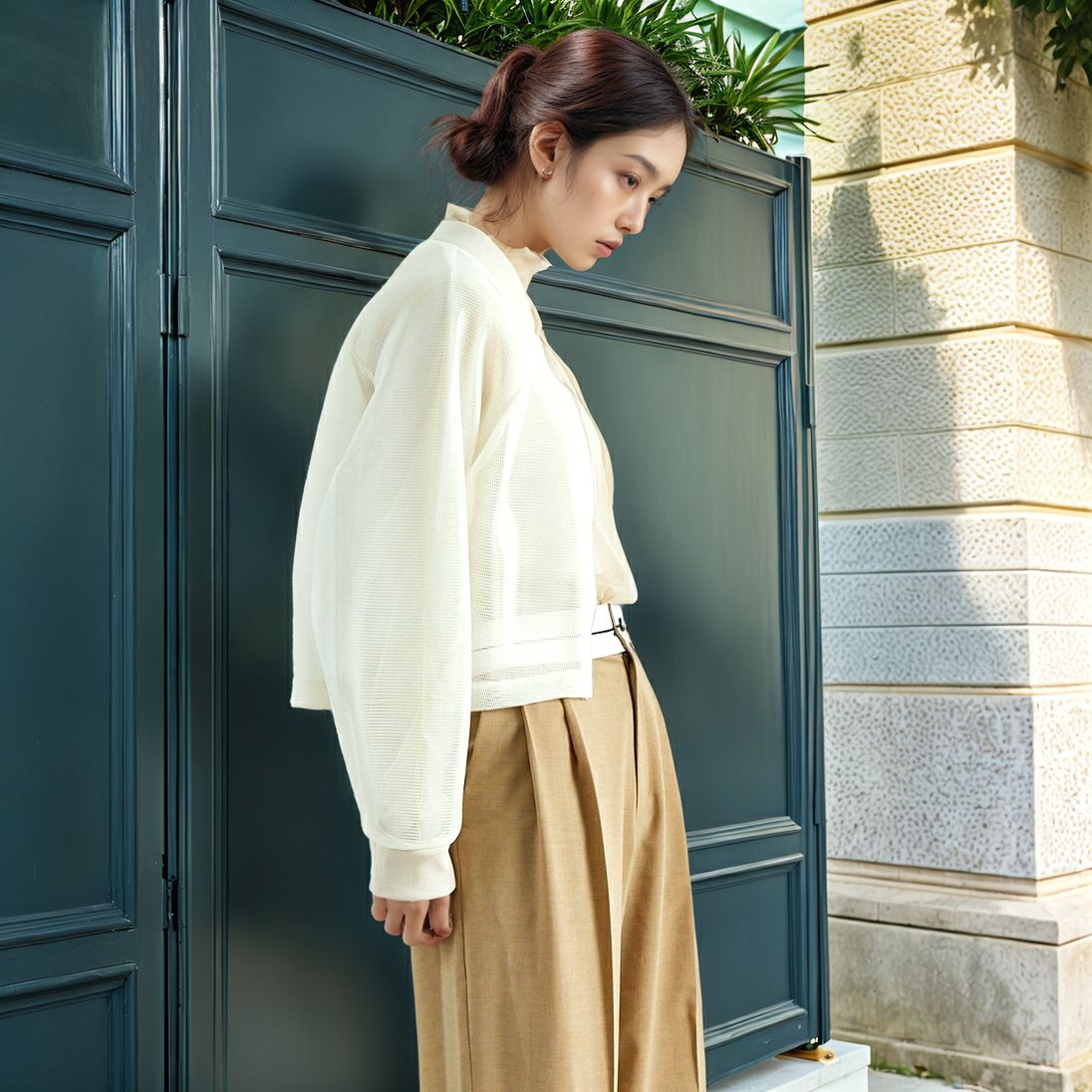 CLOCHE [クロシェ] ダブルフェイス メッシュブルゾン [51085039] ｵﾌ &&モデル身長：167cm 着用サイズ：2&&