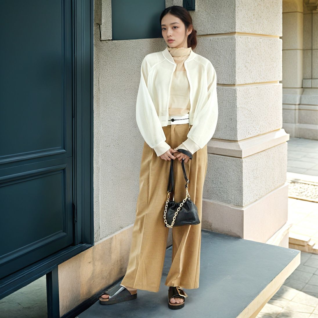 CLOCHE [クロシェ] ダブルフェイス メッシュブルゾン [51085039] ｵﾌ &&モデル身長：167cm 着用サイズ：2&&