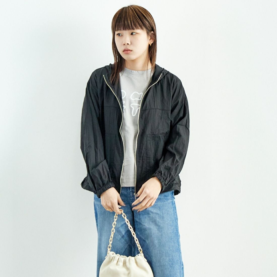 Jf Ready Made [ジェイエフレディメイド] ライトヴィンテージタフタブルゾン [8555215-01] 03 ﾌﾞﾗｯｸ&&モデル身長：167cm 着用サイズ：F&&