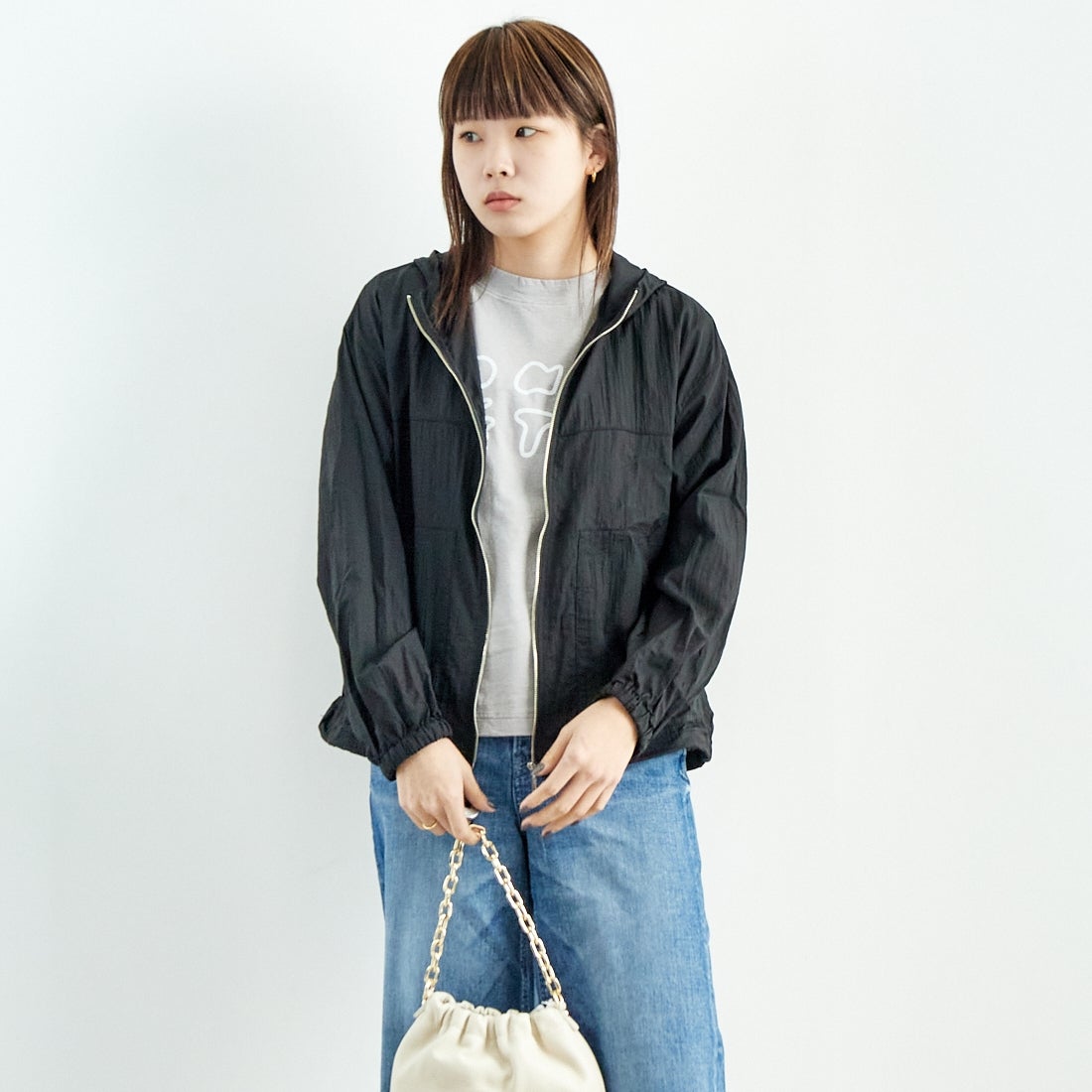 Jf Ready Made [ジェイエフレディメイド] ライトヴィンテージタフタブルゾン [8555215-01] 03 ﾌﾞﾗｯｸ&&モデル身長：167cm 着用サイズ：F&&