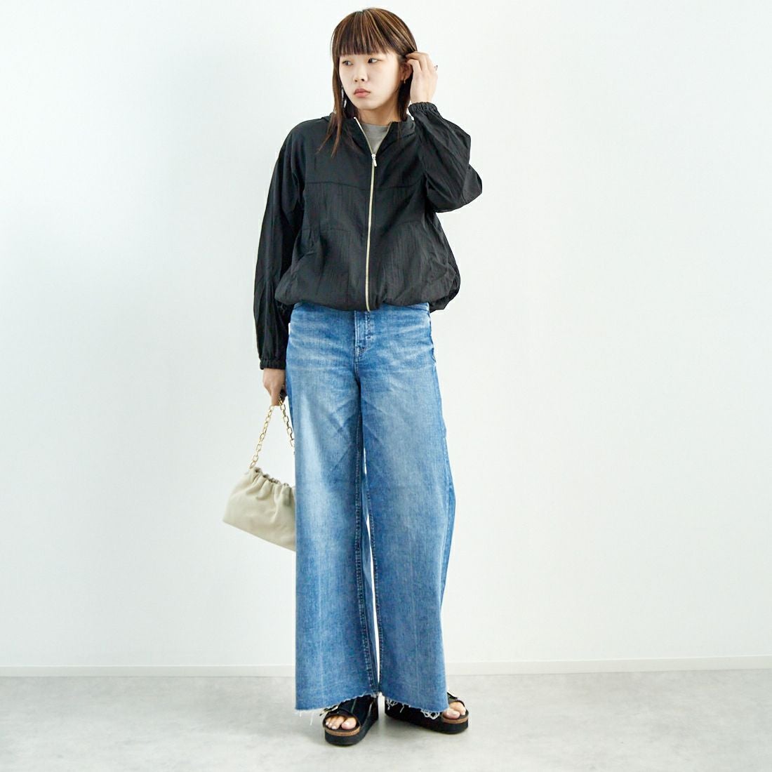 Jf Ready Made [ジェイエフレディメイド] ライトヴィンテージタフタブルゾン [8555215-01] 03 ﾌﾞﾗｯｸ&&モデル身長：167cm 着用サイズ：F&&